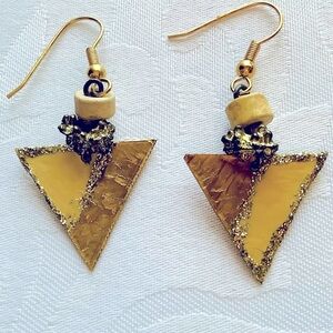 Artisan Crafted Hammered Brass Triangle Earrings